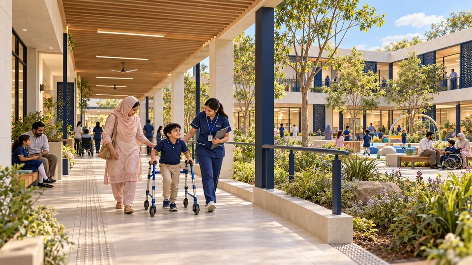 Shaded inter-building walkway — proposed concept