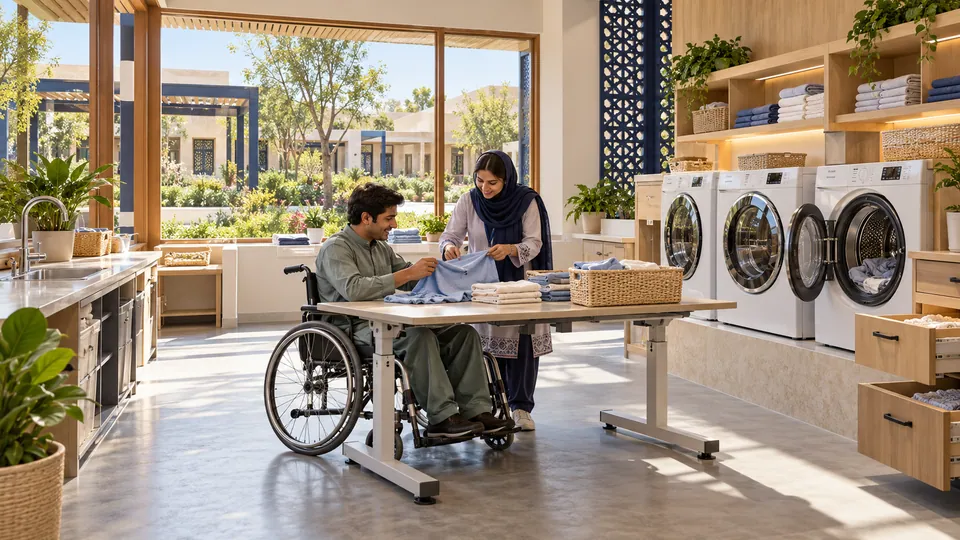 Adapted laundry & home-care practice room — proposed concept