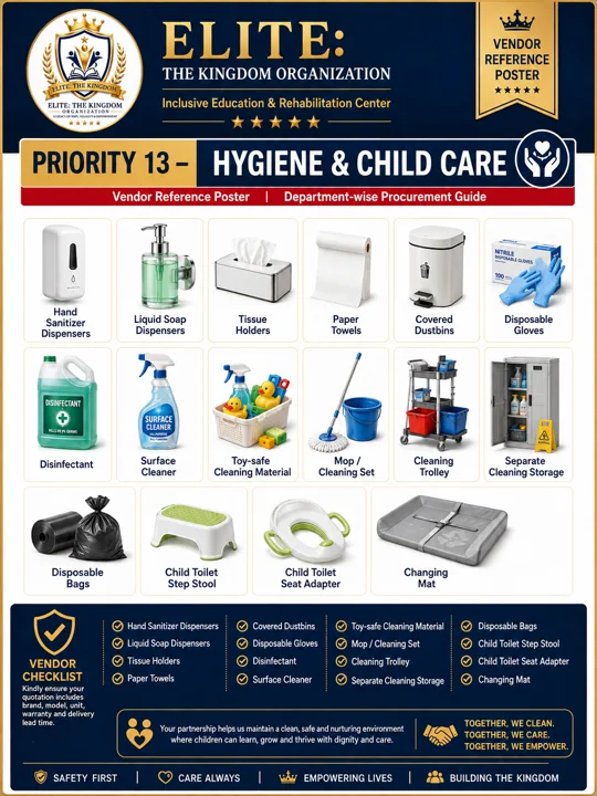 Hygiene & child care · equipment ideas — Current Facility